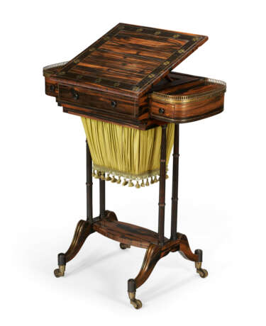 A REGENCY BRASS-MOUNTED CALAMANDER, GRAINED, AND PARCEL-EBONIZED WORK AND GAMES TABLE - фото 3