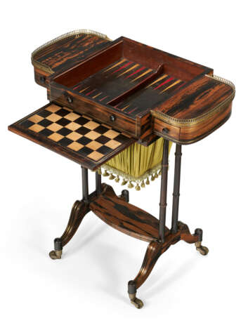 A REGENCY BRASS-MOUNTED CALAMANDER, GRAINED, AND PARCEL-EBONIZED WORK AND GAMES TABLE - photo 4
