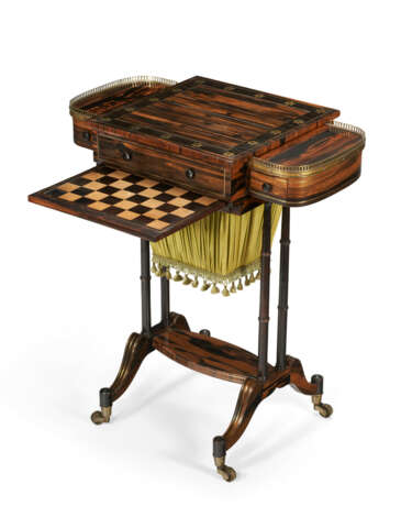 A REGENCY BRASS-MOUNTED CALAMANDER, GRAINED, AND PARCEL-EBONIZED WORK AND GAMES TABLE - photo 6