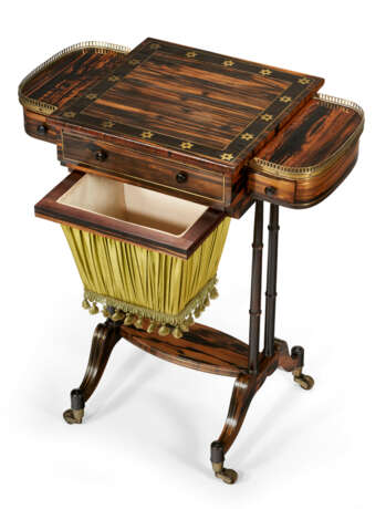 A REGENCY BRASS-MOUNTED CALAMANDER, GRAINED, AND PARCEL-EBONIZED WORK AND GAMES TABLE - фото 7