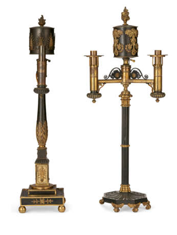 TWO GEORGE IV BRONZE AND GILT-­LACQUERED BRASS COLZA OIL LAMPS - Foto 2