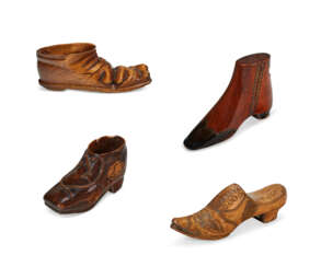 FOUR FRUITWOOD CARVED MODELS OF SHOES