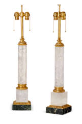 A PAIR OF GILT-METAL MOUNTED ROCK CRYSTAL TABLE LAMPS