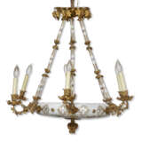 A BOHEMIAN TRANSPARENT RUBY AND WHITE OVERLAY GLASS SIX-LIGHT CHANDELIER - фото 1