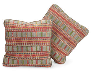 TWO INDONESIAN SARONG COVERED THROW CUSHIONS