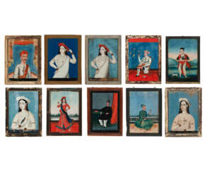 A GROUP OF TEN REVERSE GLASS PAINTINGS