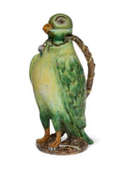 A PROSKAU FAYENCE PARROT-FORM EWER AND COVER