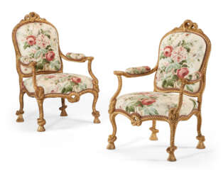 A PAIR OF FRENCH GILTWOOD ROPE-TWIST ARMCHAIRS