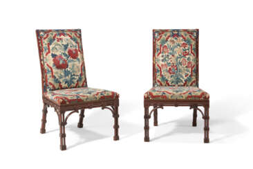 A PAIR OF EARLY GEORGE III MAHOGANY AND NEEDLEWORK SIDE CHAIRS