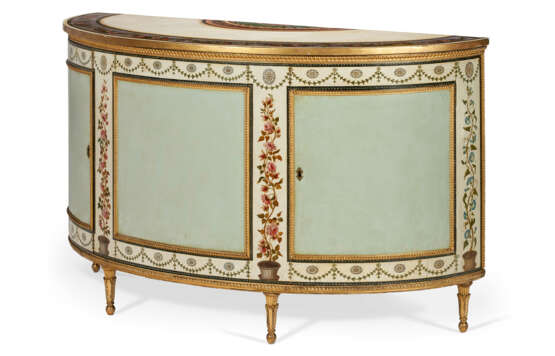 A GEORGE III CREAM, BLUE, POLYCHROME-PAINTED, AND PARCEL-GILT COMMODE - photo 4