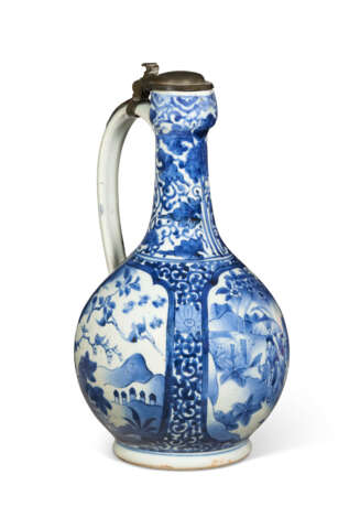 A PEWTER-MOUNTED JAPANESE BLUE AND WHITE PORCELAIN EWER - photo 1