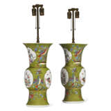 A PAIR OF MEISSEN PORCELAIN GREEN-GROUND BEAKER VASES MOUNTED AS LAMPS - photo 6