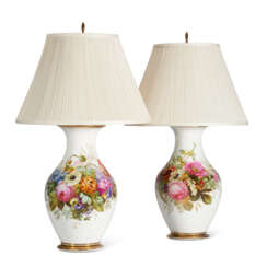 A PAIR OF FRENCH OR ENGLISH PORCELAIN VASES MOUNTED AS LAMPS
