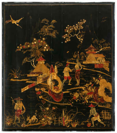 A SUITE OF TWENTY-SEVEN ENGLISH JAPANNED PANELS AND A CHIMNEY-PIECE - photo 2