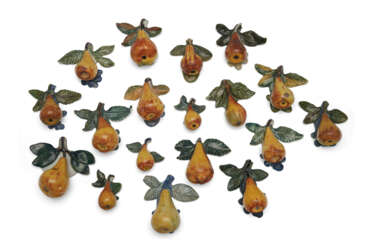 A GROUP OF EIGHTEEN DUTCH DELFT POLYCHROME MODELS OF PEARS