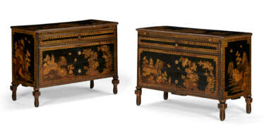 A PAIR OF NORTH ITALIAN BLACK-AND-GILT JAPANNED COMMODES