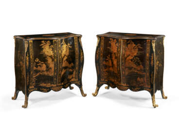 A MATCHED PAIR OF GEORGE III ORMOLU-MOUNTED CHINESE LACQUER AND JAPANNED COMMODES