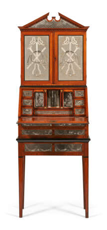 A DUTCH ENGRAVED GLASS-MOUNTED EBONY AND TULIPWOOD BUREAU CABINET - фото 4