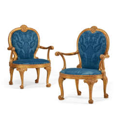 A PAIR OF GEORGE II SCOTTISH GILTWOOD ARMCHAIRS
