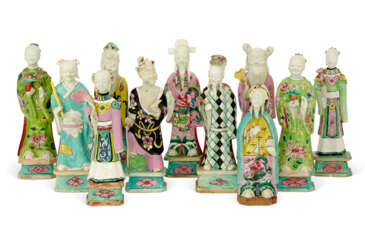 A GROUP OF TEN CHINESE EXPORT PORCELAIN FAMILLE ROSE FIGURES OF IMMORTALS