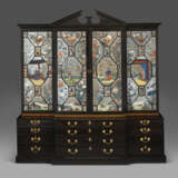 AN EARLY GEORGE III EBONY AND CHINESE REVERSE-PAINTED MIRROR BREAKFRONT BOOKCASE - photo 1