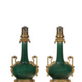 A PAIR OF FRENCH ORMOLU-MOUNTED GREEN-GLAZED PORCELAIN TABLE LAMPS - photo 1