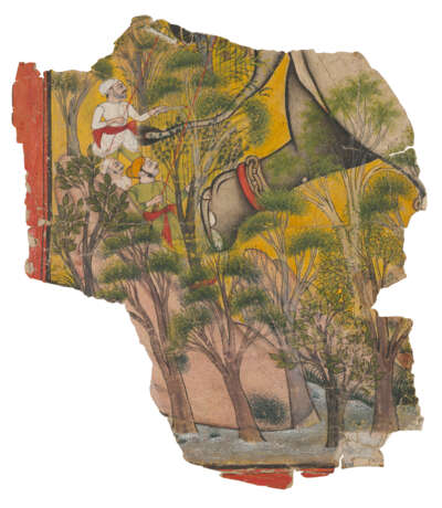 FRAGMENT OF A PAINTING OF AN ELEPHANT RUNNING AMOK - photo 1