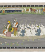 Pahari painting. MAHARAJA GULAB SINGH ON LAKE WULAR IN KASHMIR