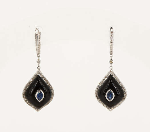 Onyx-Sapphire-Diamond-Earrings - Foto 1