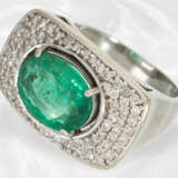 Ring: Vintage Brillant/Smaragd-Goldschmiedering mit großem Smaragd, Handarbeit, Smaragd ca. 3,6ct - photo 1