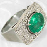 Ring: Vintage Brillant/Smaragd-Goldschmiedering mit großem Smaragd, Handarbeit, Smaragd ca. 3,6ct - Foto 2