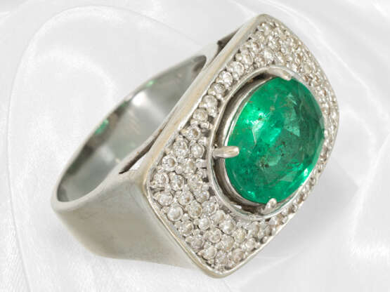 Ring: Vintage Brillant/Smaragd-Goldschmiedering mit großem Smaragd, Handarbeit, Smaragd ca. 3,6ct - Foto 2