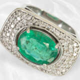 Ring: Vintage Brillant/Smaragd-Goldschmiedering mit großem Smaragd, Handarbeit, Smaragd ca. 3,6ct - Foto 4