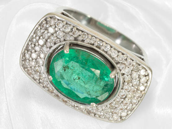 Ring: Vintage Brillant/Smaragd-Goldschmiedering mit großem Smaragd, Handarbeit, Smaragd ca. 3,6ct - Foto 4