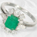 Ring: Weißgoldener Diamant/Brillantring mit schönem Smaragd von ca. 1,15ct, Expertise - фото 3