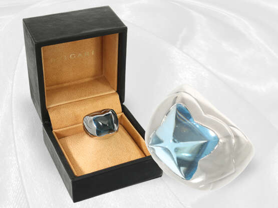 Ring: Designer-Goldschmiedering von Bvlgari, "Pyramid-Ring" mit Blautopas - Foto 1