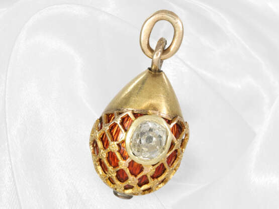 Emaillierter Anhänger im Fabergé-Stil mit Diamantbesatz, feine antike Handarbeit aus 14K Gold - photo 1