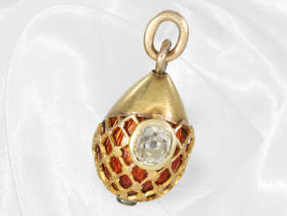 Emaillierter Anhänger im Fabergé-Stil mit Diamantbesatz, feine antike Handarbeit aus 14K Gold