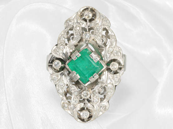 Ring: antiker Smaragd-Goldschmiedering aus 14K Weißgold - Foto 2