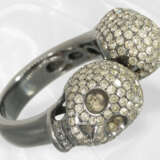 Ring: Außergewöhnlicher, seltener Diamant-Designer-Goldschmiedering Motiv "Totenköpfe" aus 18K Weißgold - фото 2