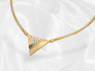 Kette: Handgearbeitetes Designer-Collier mit Brillant/Perlen-Wechselschließe, moderne Goldschmiedearbeit