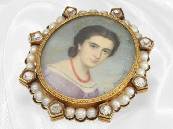 Miniatur: bedeutende Gold-Miniatur mit Perlenbesatz, Alessando Cittadini Rom 1862 - Foto 2