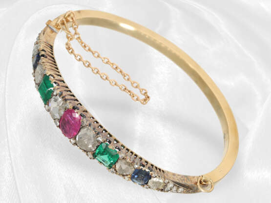 Antiker goldener Armreif mit Diamantrosen, Saphir-, Rubin- und Smaragdbesatz - photo 5