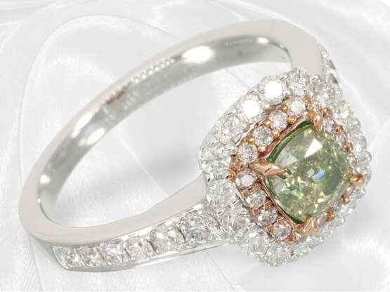 Neuwertiger, sehr eleganter Brillant-Goldschmiedering, natürlicher grüner Diamant von ca. 0,91ct - Foto 2