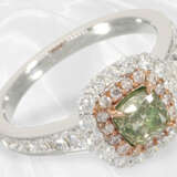 Neuwertiger, sehr eleganter Brillant-Goldschmiedering, natürlicher grüner Diamant von ca. 0,91ct - фото 3