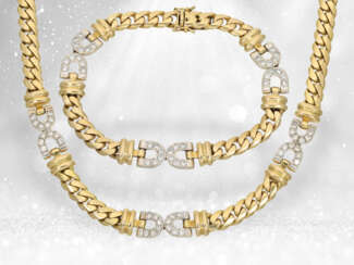 Schweres Brillant-Goldschmiedecollier mit passendem Armband, Handarbeit aus 18K Gold, ca. 2,85ct Brillanten