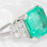 Ring: wertvoller Brillant/Smaragd-Goldschmiedering mit großem Smaragd, Handarbeit aus Platin, Smaragd ca.8ct - Foto 3