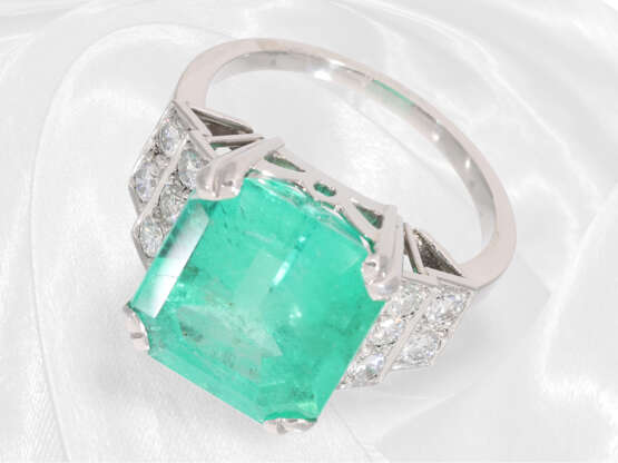 Ring: wertvoller Brillant/Smaragd-Goldschmiedering mit großem Smaragd, Handarbeit aus Platin, Smaragd ca.8ct - Foto 5