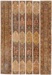 SIX LONG GILT, GESSOED, AND PAINTED CARVED WOOD PANELS