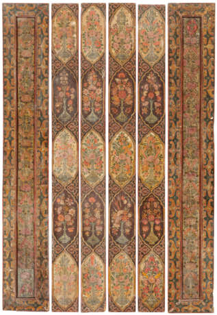 SIX LONG GILT, GESSOED, AND PAINTED CARVED WOOD PANELS - photo 1